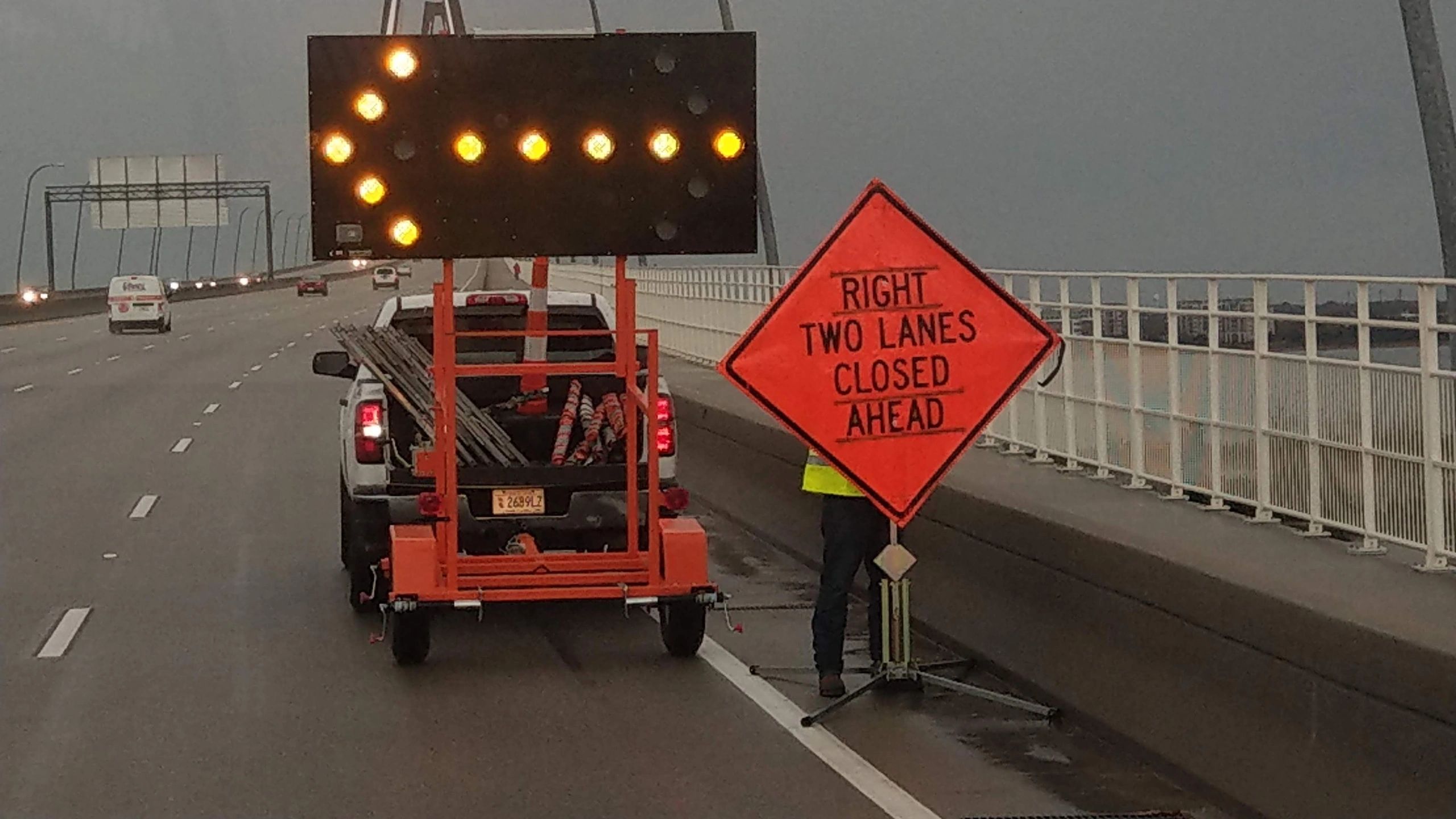 Lane closure setup with cones